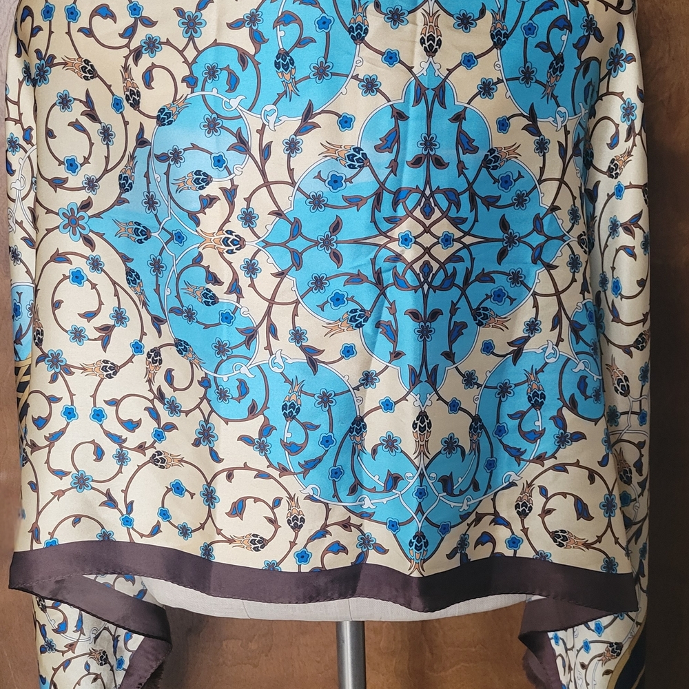 Floral Blue and Cream Scarf